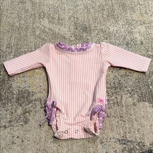 Ruffle Butts Pink and Purple Striped Swim Bodysuit
